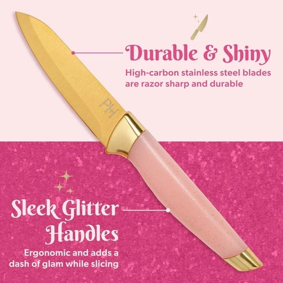 BNIB!Paris Hilton 6pc Stainless Steel Cutlery Set Bamboo Rev Cutting Board,Pink - Picture 5 of 10